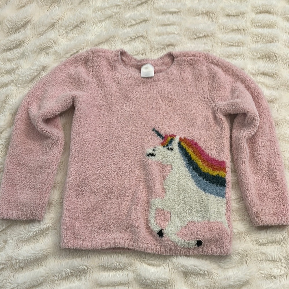 Hanna Andersson Pink Fuzzy Sweater with Unicorn Design